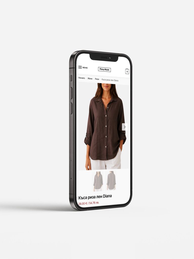 Уебсайт на Fizzy Style (fizzystyle.com) – продуктова страница на телефон, дизайн и изработка Бриз Студио